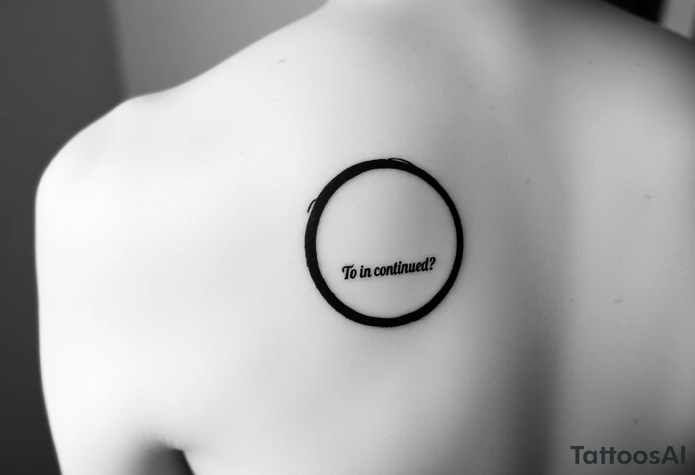 "Black circle tattoo (3cm) with barely visible 'To be continued?' around edge. Like a punctuation mark on skin." tattoo idea