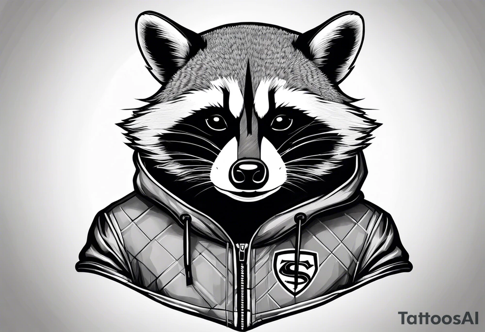 raccoon wearing a Superman hoodie tattoo idea