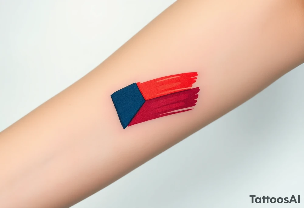 A stylized Czech flag in brushstroke style, with a hand-painted aesthetic and dynamic motion tattoo idea