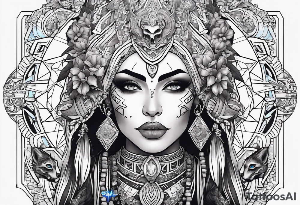 kali, alien goddess, valkrye, pirate, zenza resonance, pachamama, lotus azul, blank panther, eagle, skull, 5D, nueva gaya, dna 12 tattoo idea