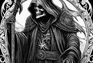 Grim reaper with a kraken in the background tattoo idea
