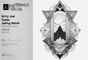 Geometric tattoo for back and neck with straight line going up beck depicting saying “keep your feet in the ground and your eyes on the stars” tattoo idea