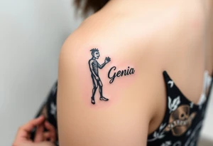 Kokopelli with name Genia on it tattoo idea