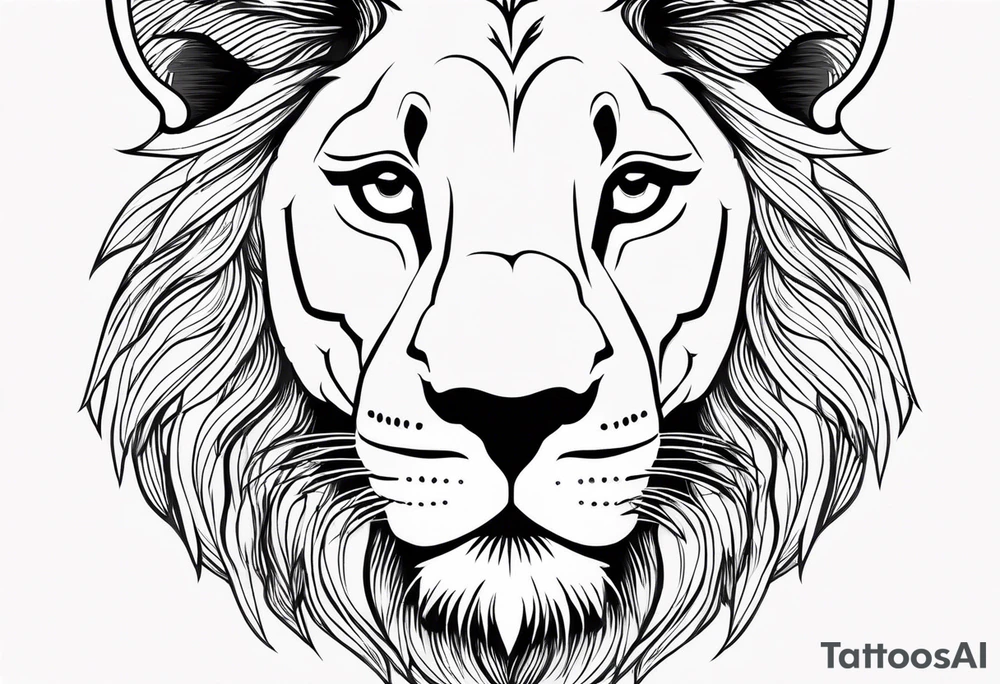 Moitié du visage lion avec son bebe lionne avec trait super fin tattoo idea