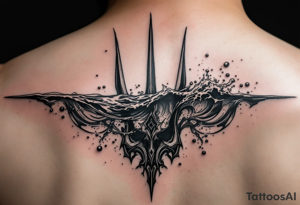 trident half way under water tattoo idea