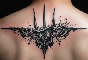 trident half way under water tattoo idea