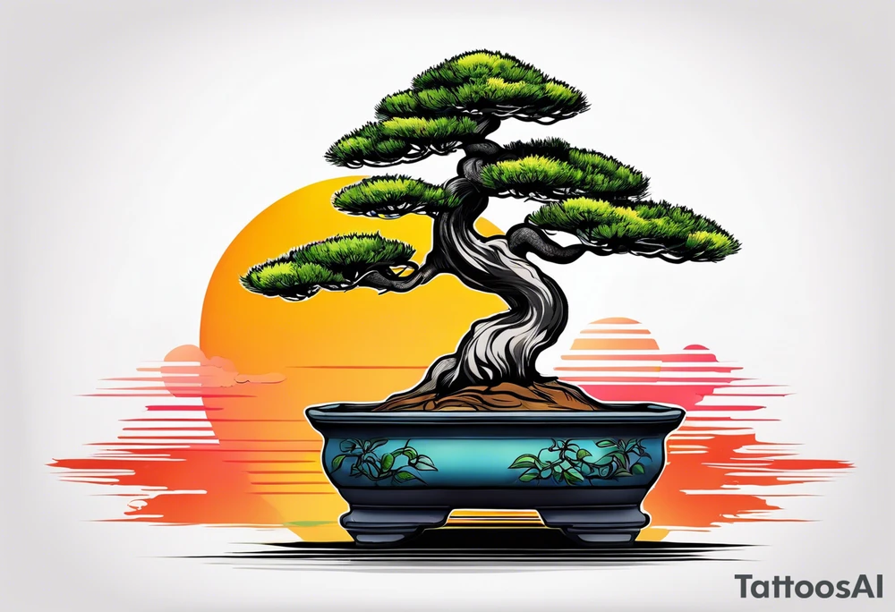 bonsai tree small with sun tattoo idea