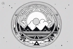 geometric simple moon with triangles inside a circle tattoo idea