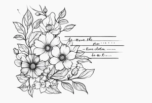 Arm sleeve Man’s tattoo with September birth flowers but make then vines and the verse Ephesians 5:25 in the middle tattoo idea