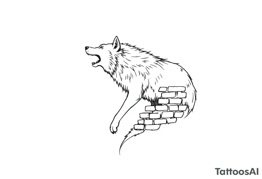 Big  wolf  blowing down   a brick house tattoo idea