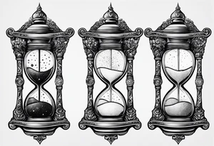 ornate hourglass, long, cosmic stardust, space, time, masculine, minimalist, tattoo idea