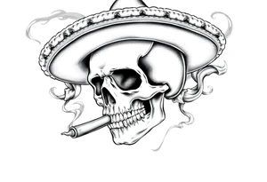 A skull with a sombrero and cigar, surrounded by swirling smoke. tattoo idea