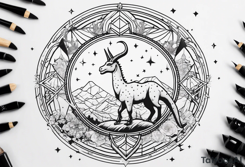 Capricorn constellation with a little dinosaur tattoo idea