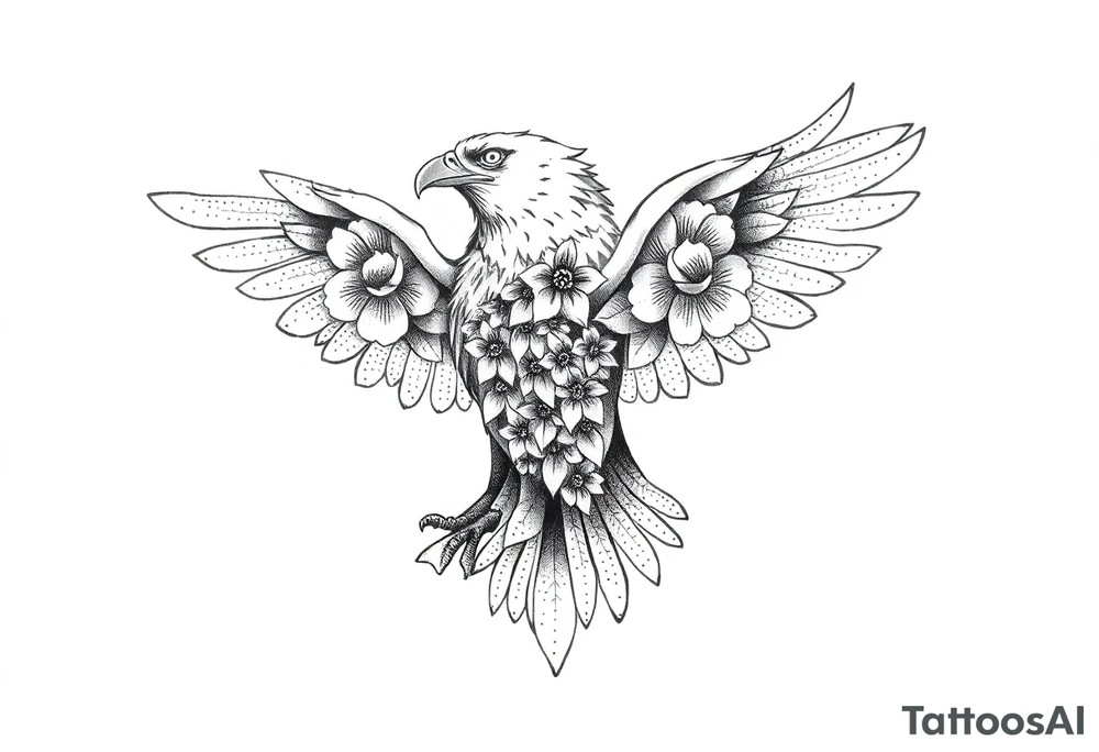 eagle with flowers wings not open tattoo idea