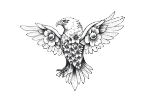 eagle with flowers wings not open tattoo idea