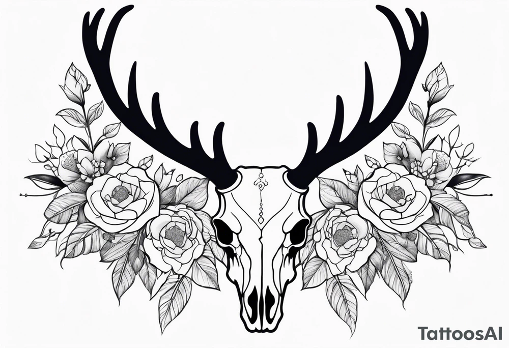 Reindeer skull with flowers on the horns tattoo idea