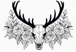 Reindeer skull with flowers on the horns tattoo idea
