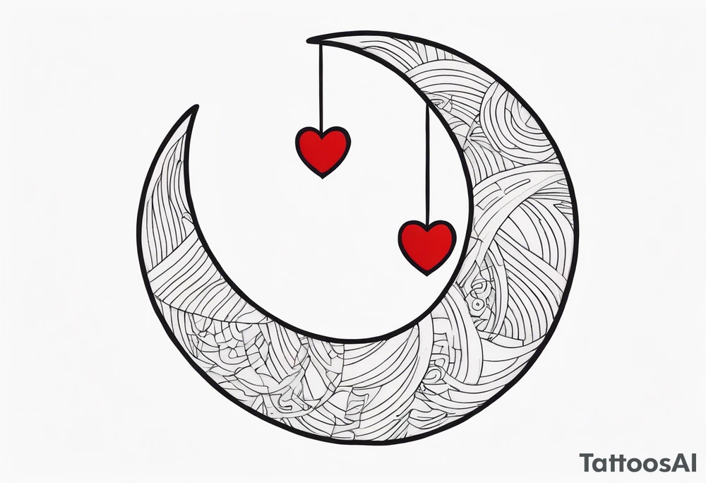 Crescent moon with a love heart inside tattoo idea
