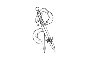 mystical snake coiled around an ancient dagger with jeweled hilt tattoo idea