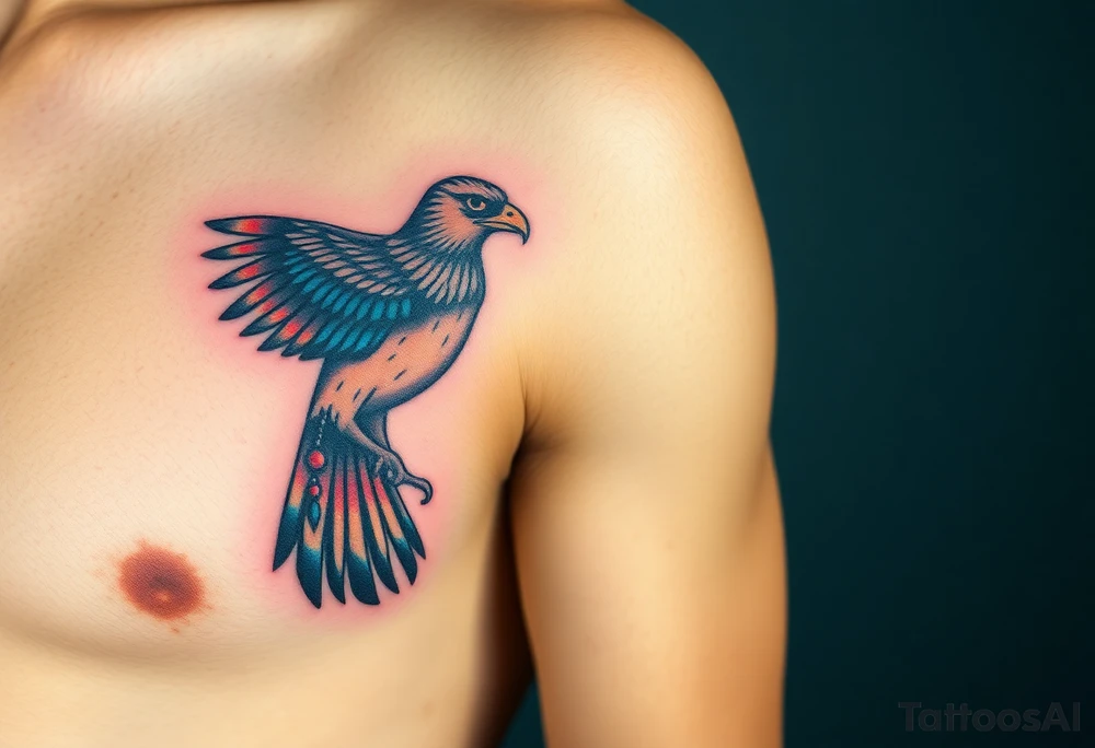 An Egyptian Falcon (Horus) Carrying a Rosary (only red , blue and black are possible colors) tattoo idea