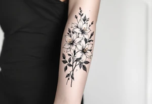 starting from a band mid-forearm, a sleeve of holly flowers and daffodils tattoo idea
