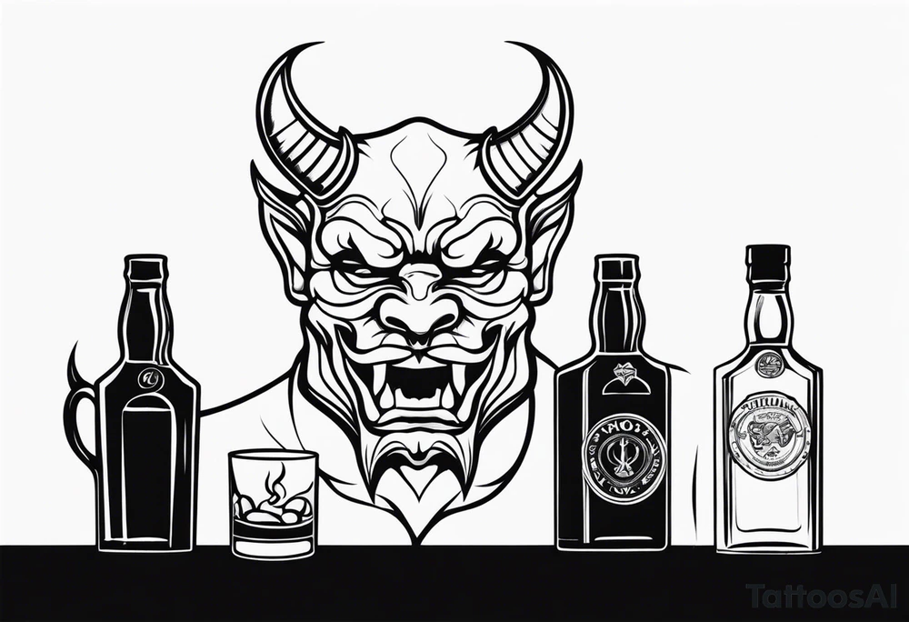 Devil with whiskey botttle tattoo idea