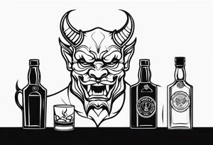 Devil with whiskey botttle tattoo idea