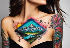 Landscape front neck tattoo that's appear to be ejecting from the skin, symbolizing the freedom from censorship. tattoo idea