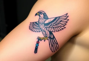 An Egyptian Falcon (Horus) Carrying a Rosary (only red , blue and black are possible colors) tattoo idea