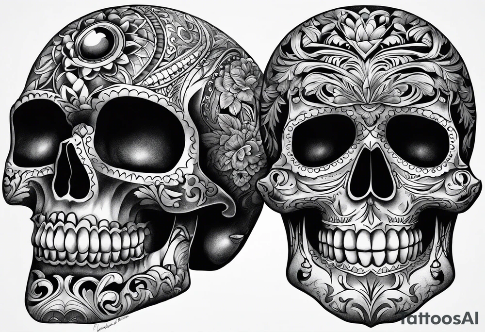 realistic mexican skulls tattoo idea