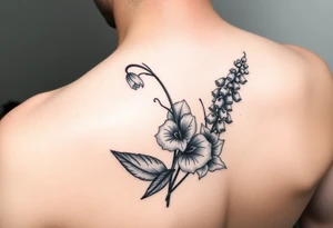 Lilly if the valley and larkspur intertwined tattoo idea