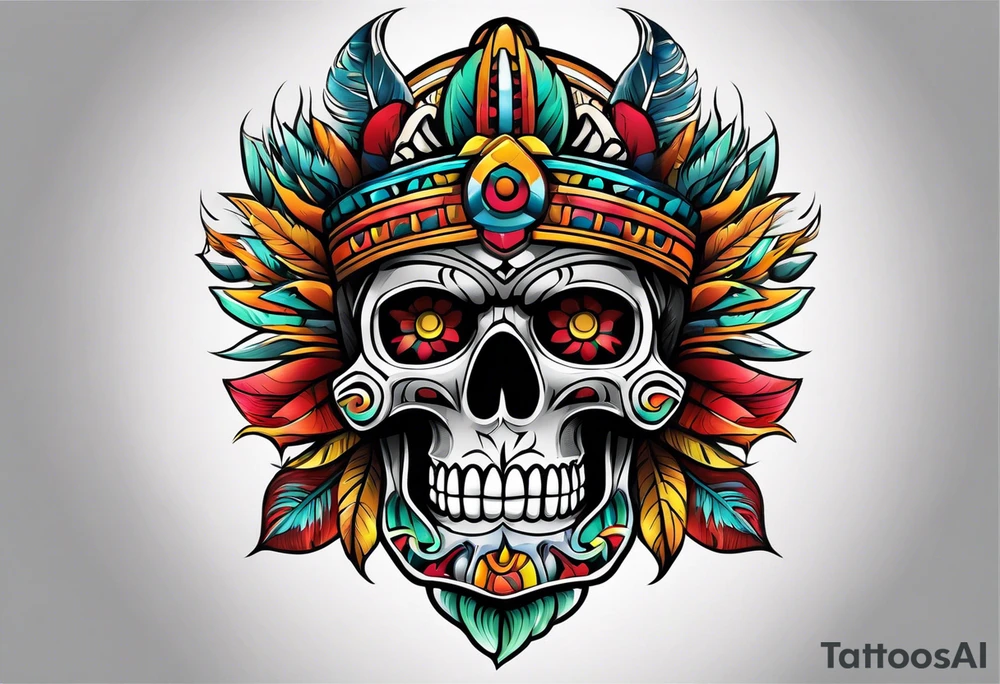 Colorful Mayan scull tattoo idea