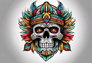 Colorful Mayan scull tattoo idea