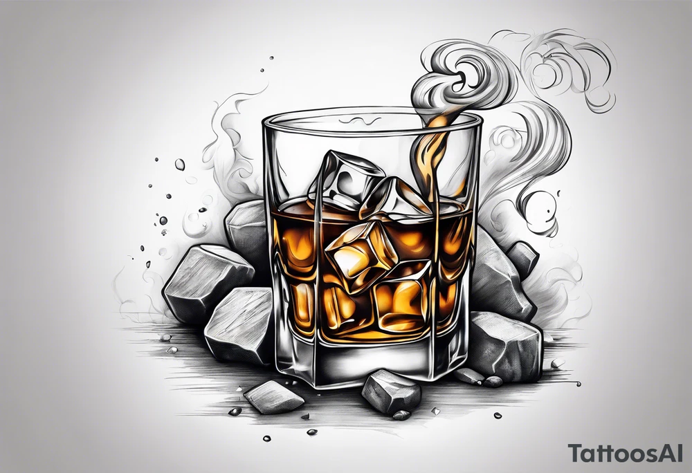 whiskey on the rocks with smoke tattoo idea