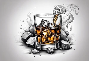 whiskey on the rocks with smoke tattoo idea