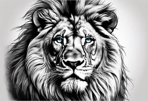Lion roaring blue eyes black and white tattoo idea
