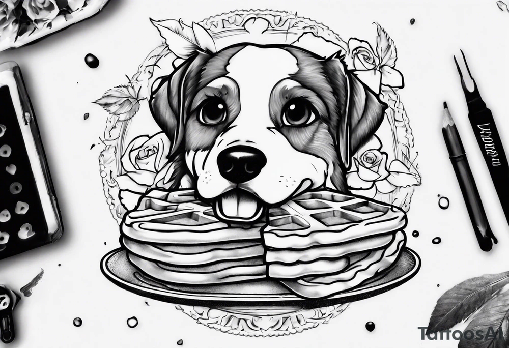 Una huellita de perro que diga "Waffles" tattoo idea