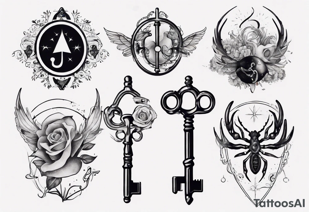 Matching tattoos with key and home in cancer horoscope tattoo idea