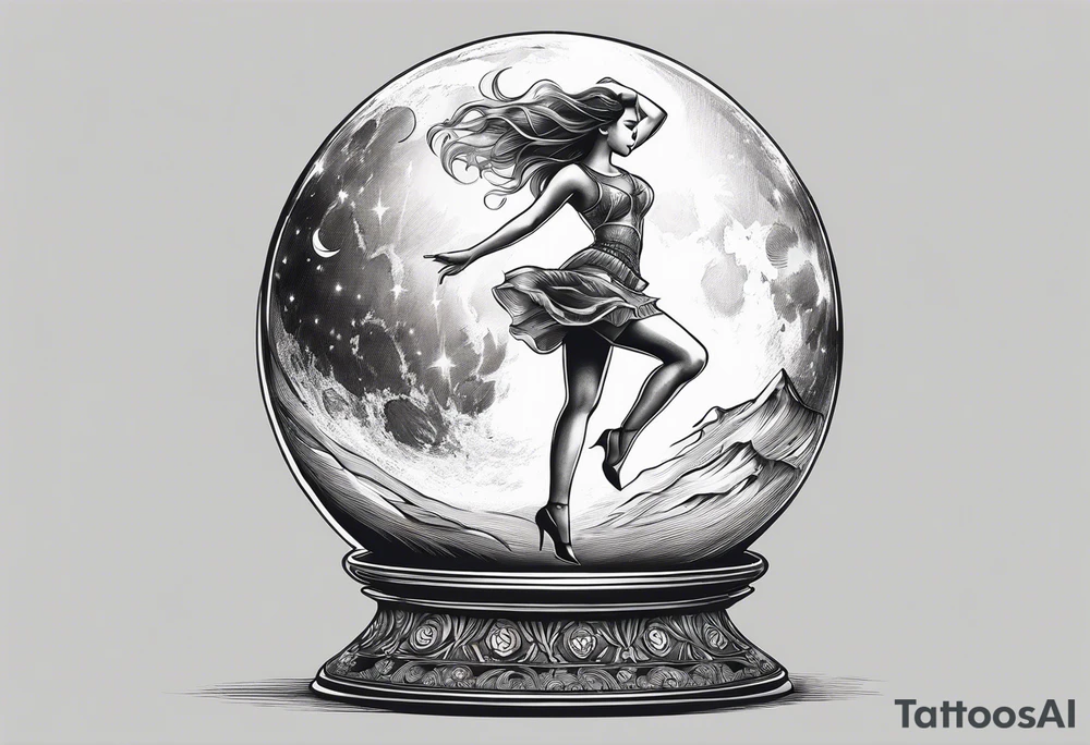 crystal ball that shows women dancing under a full moon tattoo idea