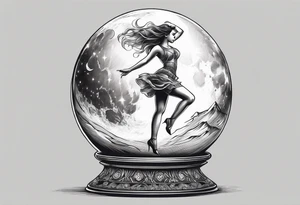 crystal ball that shows women dancing under a full moon tattoo idea