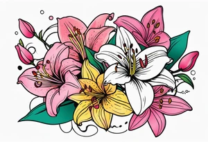 5 lilies and cherry blossom branch tattoo idea