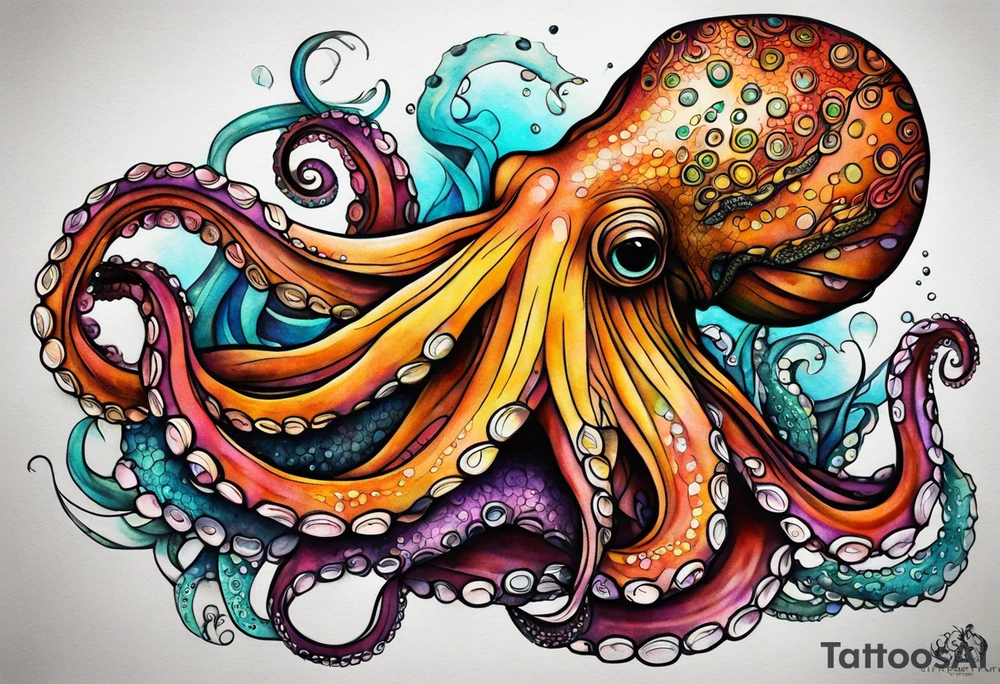 A shy but curious 8 inch tall octopus holding on to my leg for dear life while peaking around my calf tattoo idea