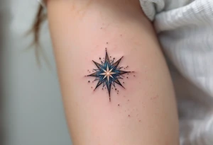 A galaxy-inspired eight-pointed star tattoo sparkles with cosmic wonder and expansion. tattoo idea