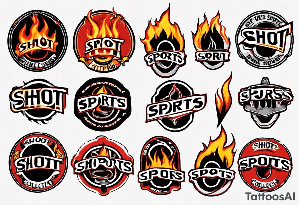 hockey puck with flames on it's side that says "SHOT SPORTS" tattoo idea