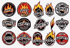 hockey puck with flames on it's side that says "SHOT SPORTS" tattoo idea