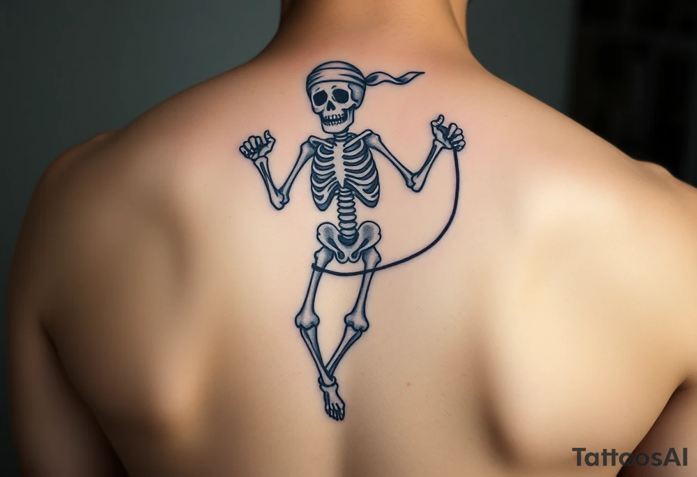 Funny skeleton jumping rope with a headband colorful tattoo idea