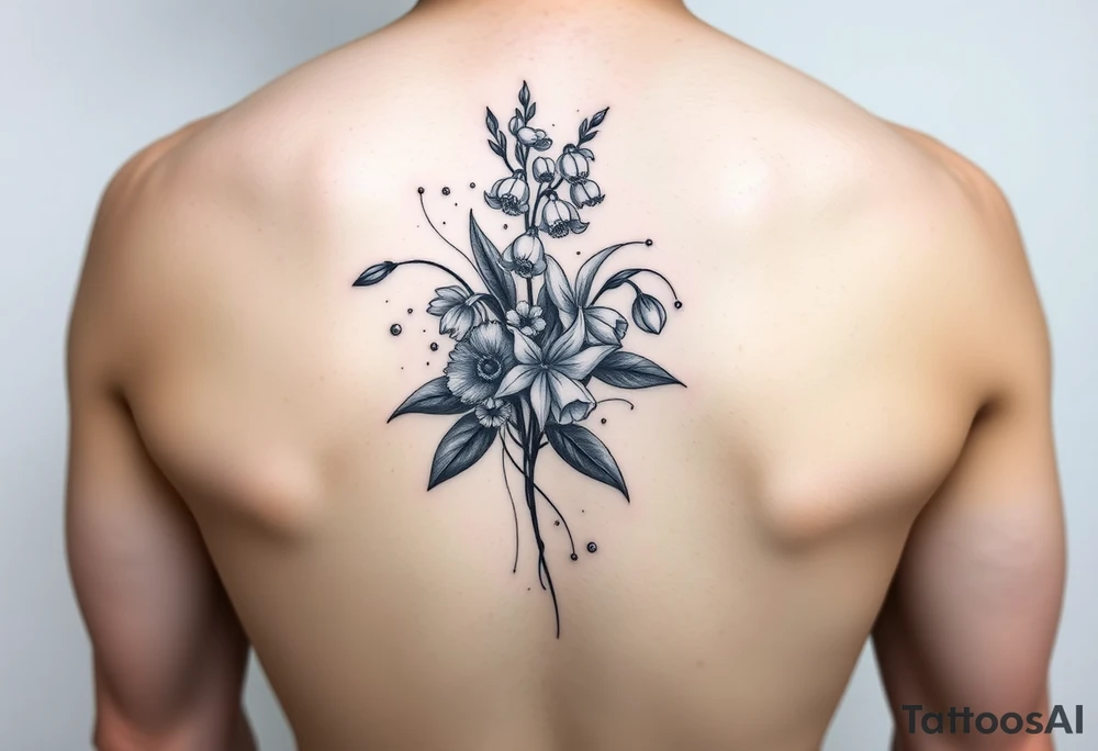 Larkspur and lily of the valley bouquet tattoo tattoo idea