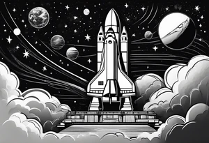 black and white space shuttle launching into space tattoo idea