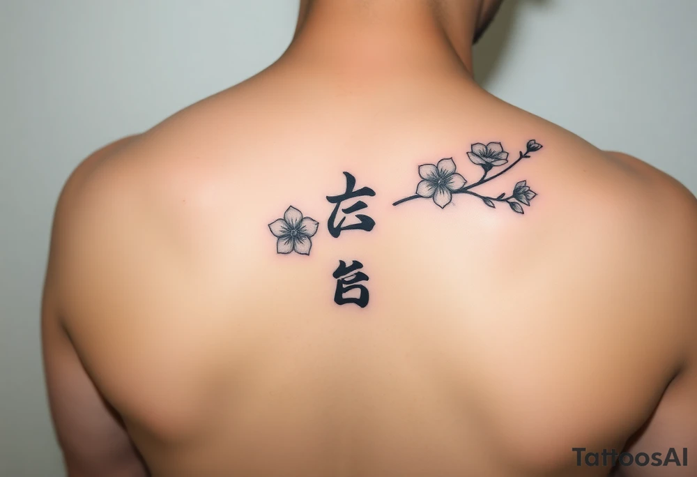 im putting this on the side of my forearm. can you sketch this vertically "猿も木から落ちる" and draw some cherry blossoms intertwining or vines. Can you also make a version where theres a cherry blossom in one corner and another one in another corner tattoo idea