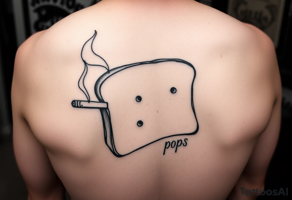 A loaf of bread smoking a cigarette with pops written tattoo idea